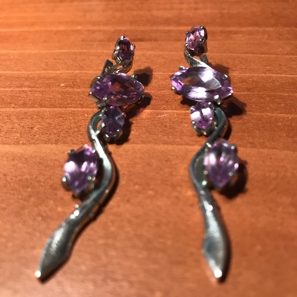 New Genuine Amethyst Ring and Earrings 925 Silver Sterling English Lock - Picture 7 of 8